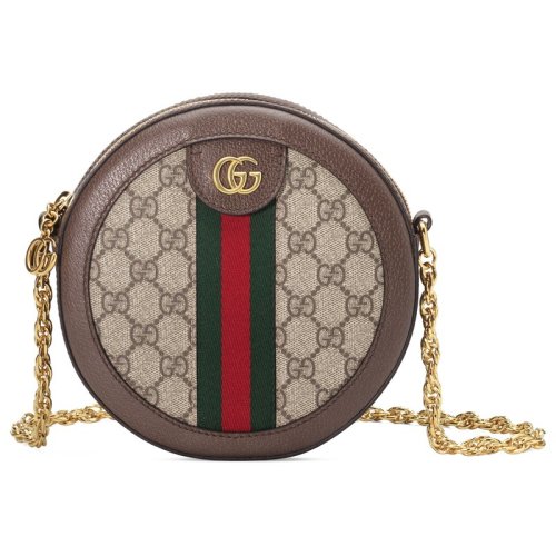 GUCCI/古驰   新款Ophidia女士迷你米色帆布圆形链条单肩包 ?550618 96I3B 8745