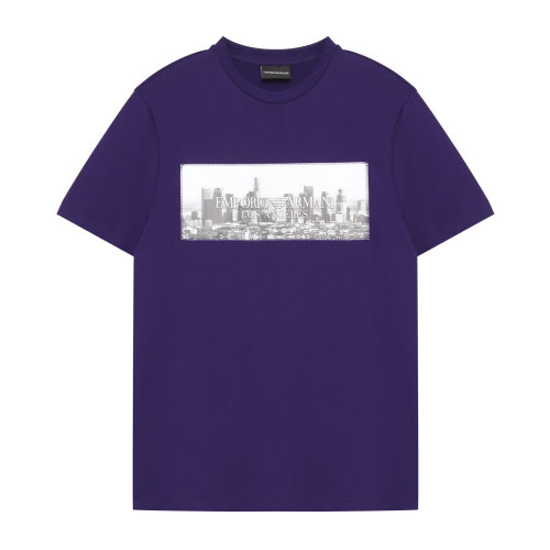 Emporio Armani/安普里奥阿玛尼 紫色 男士城市景观图案印花棉质短袖T恤 3H1T62-1J30Z-0815