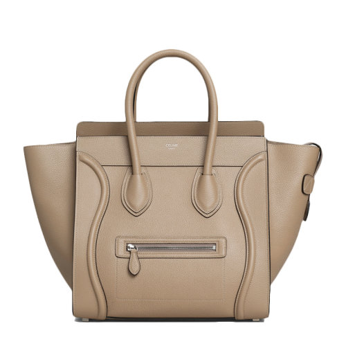 CELINE/赛琳 女士纯色小牛皮双提手正面字母徽标拉链开合笑脸包手提包托特包女包 189213DRU 多色可选