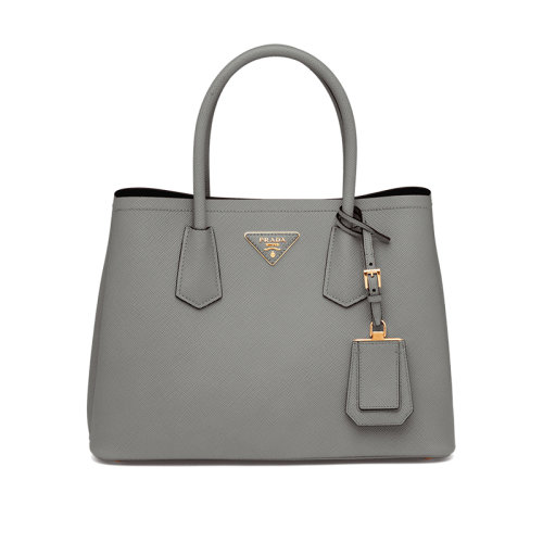 PRADA/普拉达 22新款 double系列 女士石板灰色saffiano十字纹皮革拆卸吊饰金色标志双皮手柄手提斜挎包1BG887_2A4A_F01T3_V_OOO