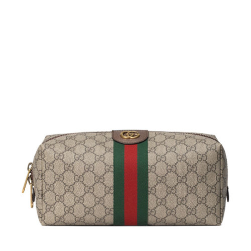 GUCCI/古驰 古琦 男女同款 双G经典织带 女士时尚乌木色帆布拉链手拿包 572767 9IK3T 8745乌木色