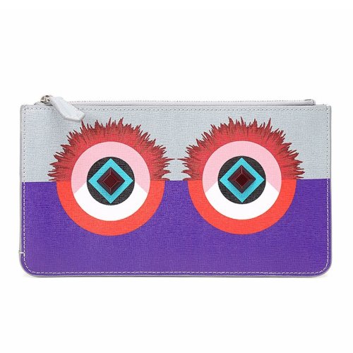 FENDI/芬迪  灰蓝/紫拼色大眼睛图案手包  清仓特卖