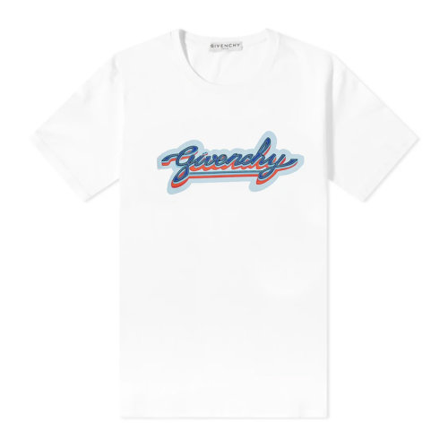 Givenchy/纪梵希 男士白色棉质经典字母徽标霓虹色印花装饰圆领短袖上衣T恤 BM71123002-100