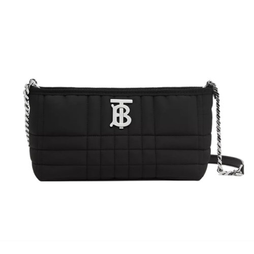 BURBERRY/博柏利 22新款 Lola系列 女士小号黑色绗缝面料配皮拉链开合小羊皮肩带配调节链条单肩斜挎手拿包80591491