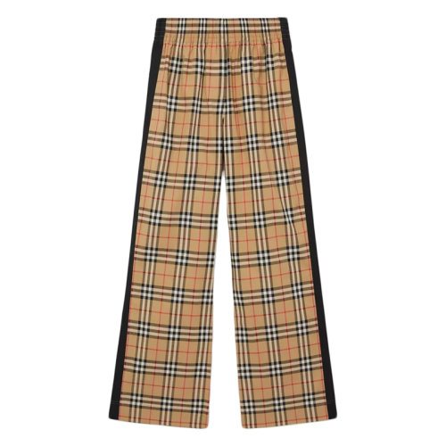 BURBERRY/博柏利  女士米色复古格纹弹力黑色侧带棉质长裤80405971