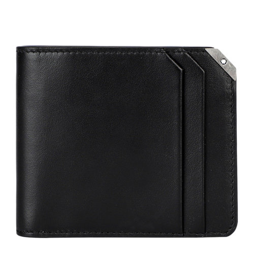 MontBlanc/万宝龙 男士黑色牛皮短款双折钱夹钱包卡包卡夹男包 124089