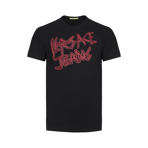 VERSACE/范思哲 男士黑色棉质刺绣徽标短袖T恤 B3GSA78L-36610-899