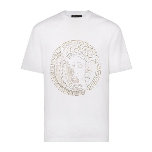 VERSACE/范思哲 男士白色棉质经典字母徽标美杜莎头像装饰圆领短袖上衣T恤 A81884-A224589-A001