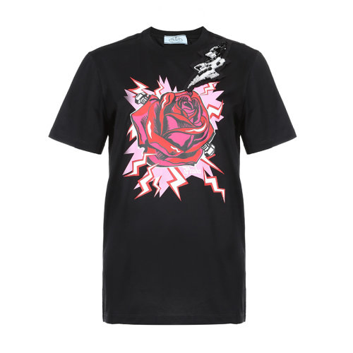 PRADA/普拉达 女士短袖T恤 女士棉质圆领短袖T恤 35838R 1VAJ