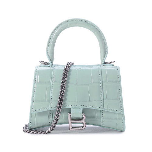 Balenciaga/巴黎世家 【22春夏新款】 女士鳄鱼纹HOURGLASS系列牛皮革手提单肩斜挎包迷你链条包沙漏包 664676 1LR6Y