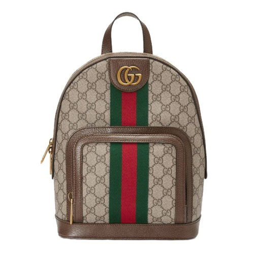GUCCI/古驰 女士帆布/配皮卡其色Ophidia系列小号GG背包