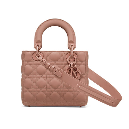 DIOR/迪奥  LADY DIOR系列MY ABCDIOR 女士粉色哑光小牛皮单肩手提戴妃包 （勋章款）M0538ILOI_M50P