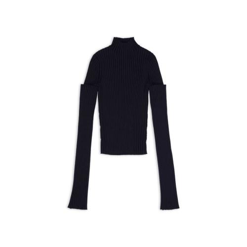  BALENCIAGA巴黎世家 22年秋冬 女士 长袖T恤 Womens Cut-up Sleeves Sweater in Navy Blue 719
