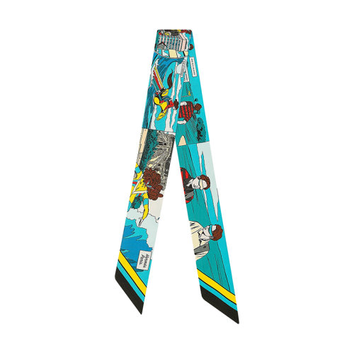 HERMES/爱马仕 特里·哇 女士天蓝色/黄色/彩色真丝斜纹布丝巾H063463S01