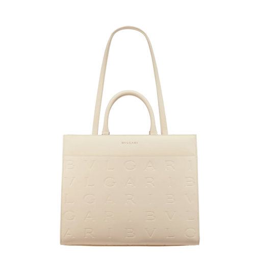 BVLGARI/宝格丽  女士白色象牙白小牛皮Bvlgari Infinitum图案烫印单肩手提托特包291618