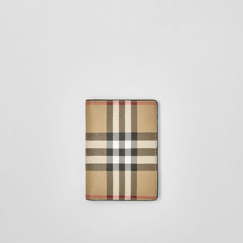  BURBERRY 22年秋冬 男士 Vintage 格纹拼皮革折叠式卡片夹 80552681