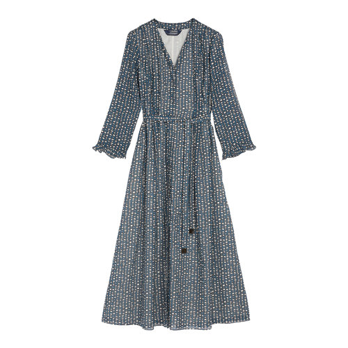 MaxMara/麦丝玛拉 22年早春新款 SUB系列 女士午夜蓝色纯棉碎花印花玻璃纱连衣裙9221232106002