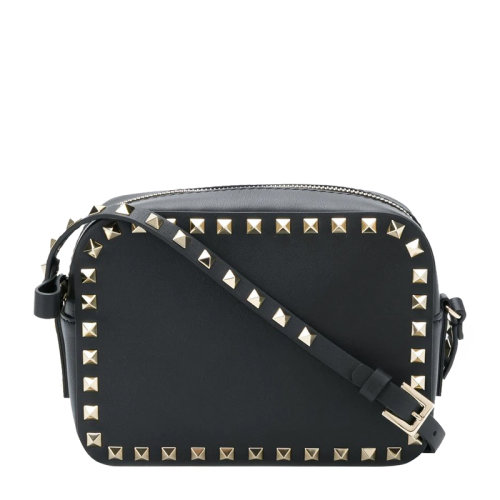 Valentino/华伦天奴 女士黑色小羊皮铆钉装饰拉链开合单肩包斜挎包女包 RW2B0809-BOL-0NO