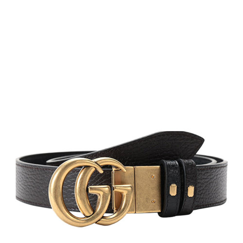GUCCI/古驰 男士黑色和棕色皮革复古双G金属扣双面皮带腰带 643847-CAO2T-1062