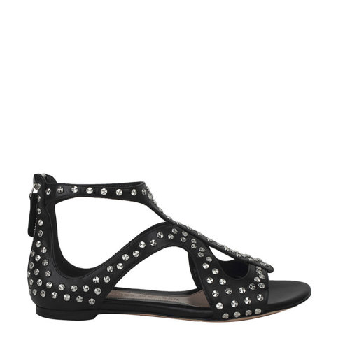 Alexander McQueen/亚历山大麦昆 女鞋 女士黑色铆钉经典时尚平跟凉鞋 508296WHMU01000