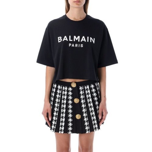 BALMAIN/宝曼 女士黑色棉质短袖T恤 YF1EE020BB02 EAB PLFSX