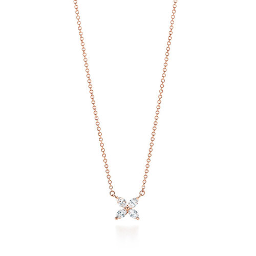 Tiffany & Co./蒂芙尼  Tiffany Victoria系列 18K金玫瑰金镶嵌榄尖形钻石项坠项链 32948219