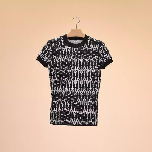  HERMES爱马仕 22年秋冬 女士 针织衫 Pull manches courtes motif ??Cliquetis?? H2E2601D