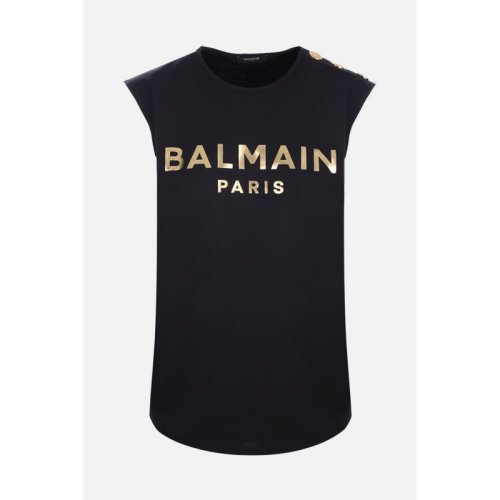 BALMAIN/宝曼 女士黑色棉质短袖T恤 XF0EB005BB28#EAD PLFSX