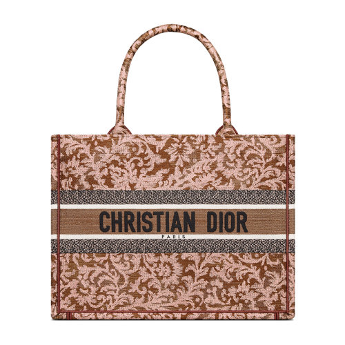 DIOR/迪奥 22新款BOOK TOTE系列 女士中号金粉色徽标刺绣织物单肩手提托特包M1296ZRWI_M79E