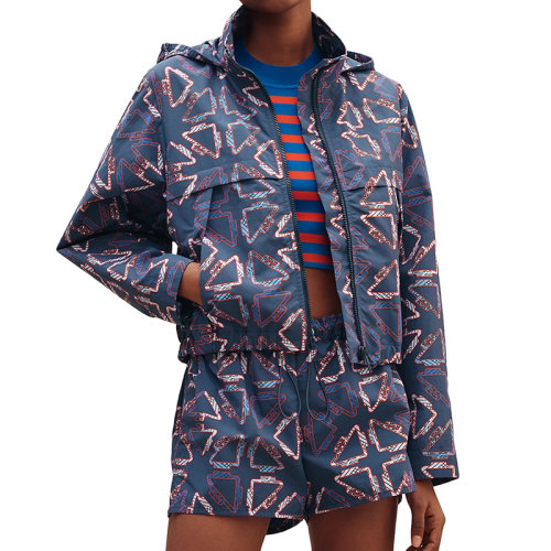 HERMES/爱马仕 22年春夏新款 女士海军蓝色尼龙Tatersales印花短款沙滩风衣H2E3202D90X36