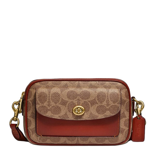 COACH/蔻驰【专柜款】Willow系列女士拼色涂层帆布配皮经典双C字母徽标印花双拉链开单肩包斜挎包相机包女包 C0694B4NQ4