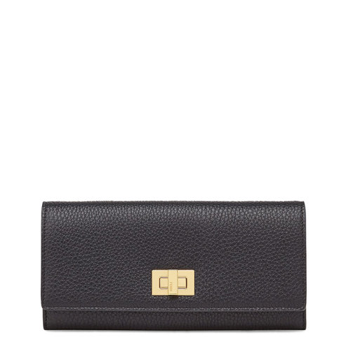 FENDI/芬迪 21新款 Peekaboo Selleri系列 黑色小牛皮标志性旋转门扣长款钱包8M0427A91BF11IE
