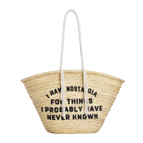 CELINE/赛琳 女士米色拉菲草复古怀旧刺绣流苏装饰双手提单肩包手提包购物袋女包  192712CGZ-38NO