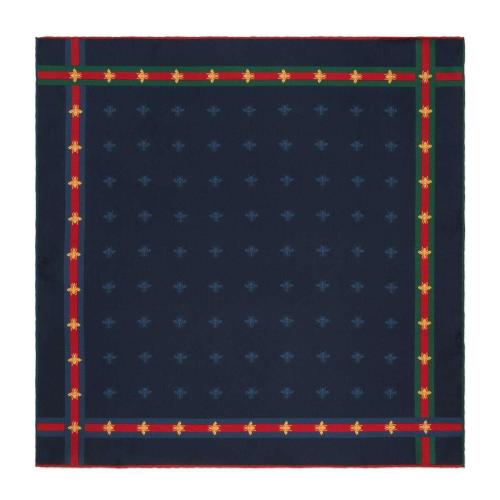  GUCCI古驰 22年秋冬 男士 蜜蜂图案真丝织带口袋方巾 407465 4G001 4075