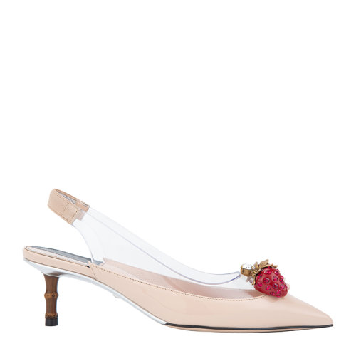 GUCCI/古驰 SS20 女士皮质草莓装饰尖头细跟凉鞋高跟鞋浅口女鞋 575846-98E30多色可选