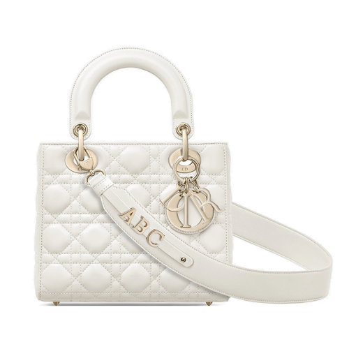 DIOR/迪奥 经典款 My ABCDior 女士五格白色小羊皮单肩手提戴妃包 （勋章款） M0538OCAL_M030
