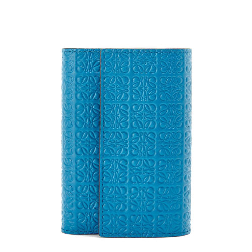 LOEWE/罗意威 Repeat系列 女士小号泻湖蓝色徽标压花小牛皮竖款钱包0010642346