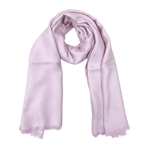 GUCCI/古驰   男女通用 中性深蓝色丝绸羊毛混纺双G提花流苏边针织围脖围巾 406236-3G632多色可选