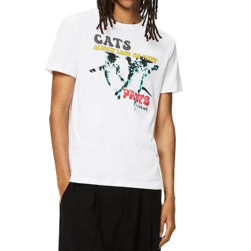 LOEWE/罗意威 22年秋冬新款 男士白色纯棉小猫印花T恤H526Y22X42-2100