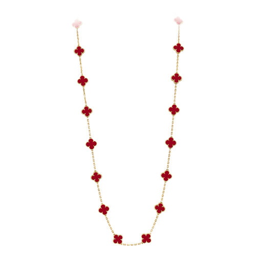 Van Cleef & Arpels/梵克雅宝 经典Vintage Alhambra系列 18k金黄金红玛瑙20四叶草长项链VCARD39800