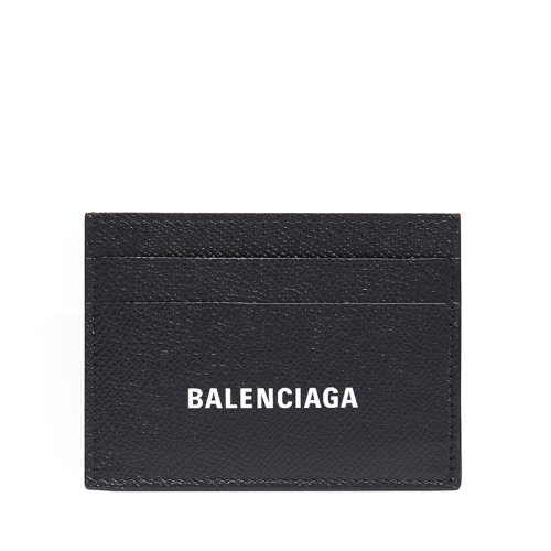 Balenciaga/巴黎世家 21新款 男士黑色粒面小牛皮白色徽标卡片夹5943091IZI31090