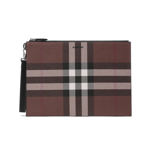 BURBERRY/博柏利 【22春夏新款】 男款大号手拿包深桦木棕格纹 80527941