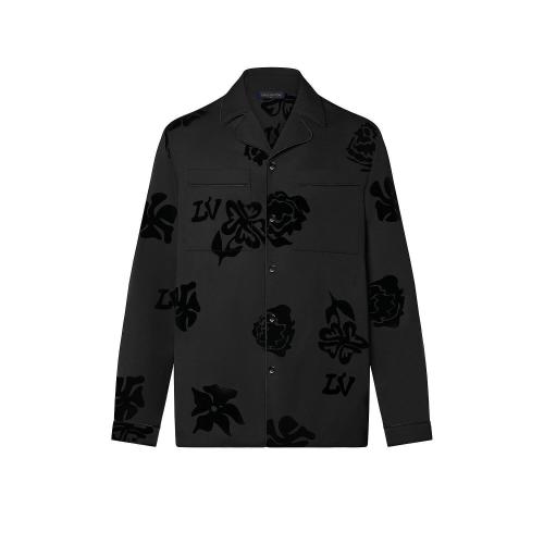  LV路易威登 22年秋冬 男士 长袖衬衫 Chemise de pyjama a fleurs floquees 1A9IS5 1A9IS4 1A9