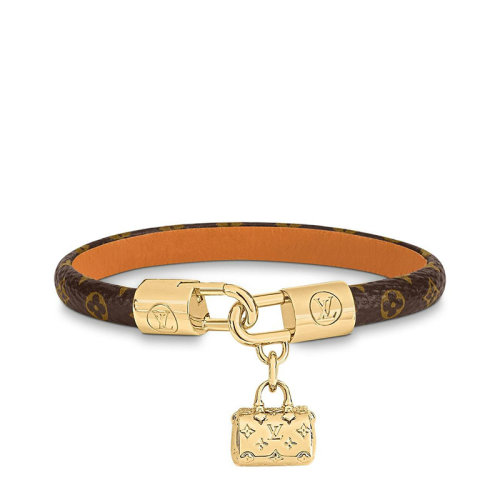 Louis Vuitton/路易威登 经典款SPEEDY CHARM系列 乌木色老花帆布饰金扣徽标压印金锁吊饰手链手镯M8031E