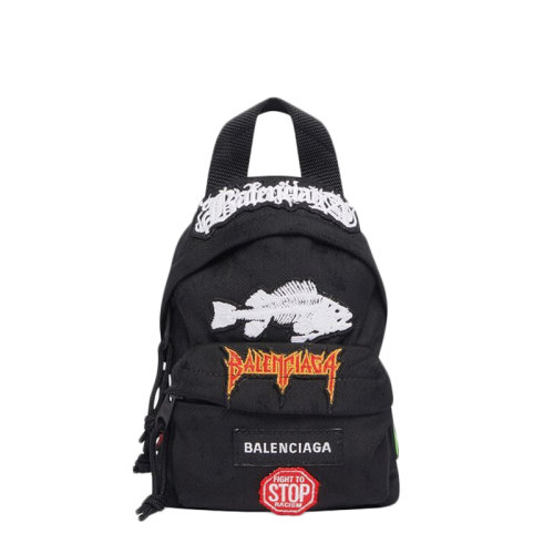Balenciaga/巴黎世家 22春夏新款EXPLORER系列 男士迷你黑色尼龙白鱼红字拼贴双肩背包6560602109S1000