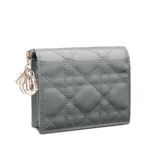 DIOR/迪奥  LADY DIOR 系列 灰绿色漆面经典藤格纹钱包 S0178OVRB_M41G