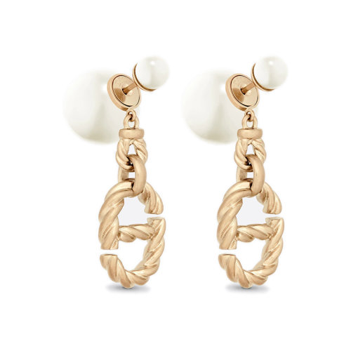 DIOR/迪奥 22新款 女士金色饰面金属配白色树脂珠麻花形状字母耳环E2133WOMRS_D301