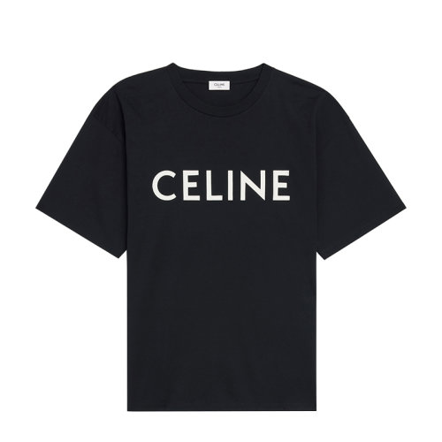 CELINE/赛琳 22年早春新款 男士黑色/白色纯棉正面LOGO短袖宽松T恤2X681671Q.38AW