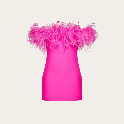  VALENTINO华伦天奴 22年秋冬 女士 连衣裙 ROBE COURTE EN CREPE COUTURE A_VEC PLUMES BRODé