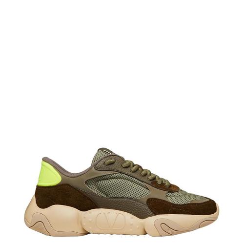 Valentino/华伦天奴 22年早春新款 Garavani Bubbleback系列 男士军绿色/棕色网眼拼麂皮运动鞋XY2S0F08KNZU86